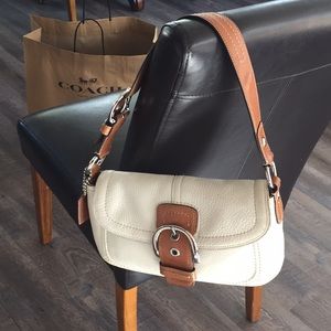 Coach purse, white & camel color trim